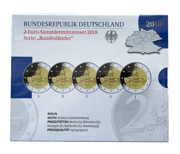 BRD 2018 Serie Bundesländer Berlin 5 x 2 Euro PP BRD 2018 Serie Bundesländer Berlin 5 x 2 Euro PP