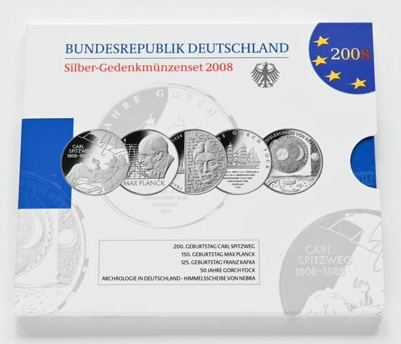 BRD 2008 Silber-Gedenkmünzenset mit 5 x 10 Euro