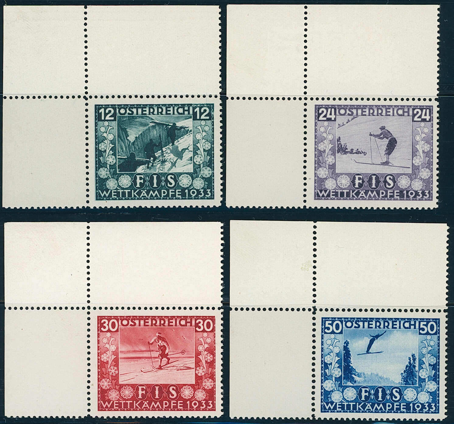 ÖSTERREICH 1933 MiNr. 551-554 linke, obere Bogenecken