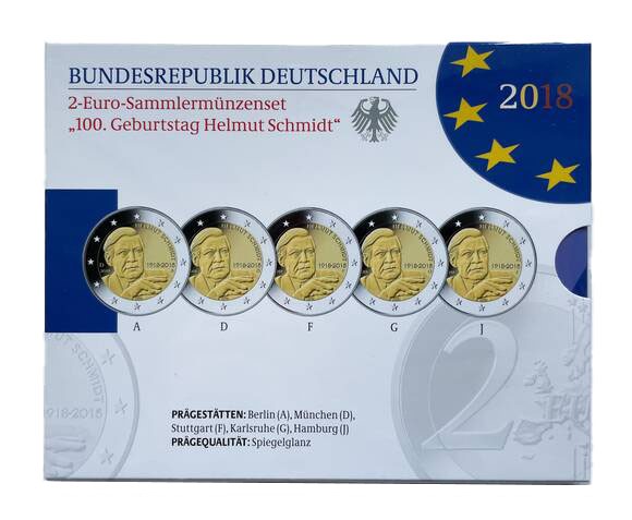 BRD 2018 Helmut Schmidt 5 x 2 Euro PP BRD 2018 Helmut Schmidt 5 x 2 Euro PP