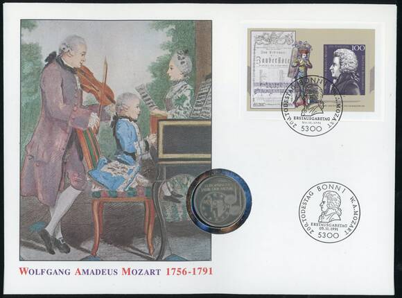 BRD 1985/1991 Numisbrief Wolfgang Amadeus Mozart, Großformat