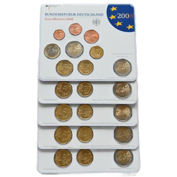 BRD 2008 Kursmünzsätze ADFGJ komplett