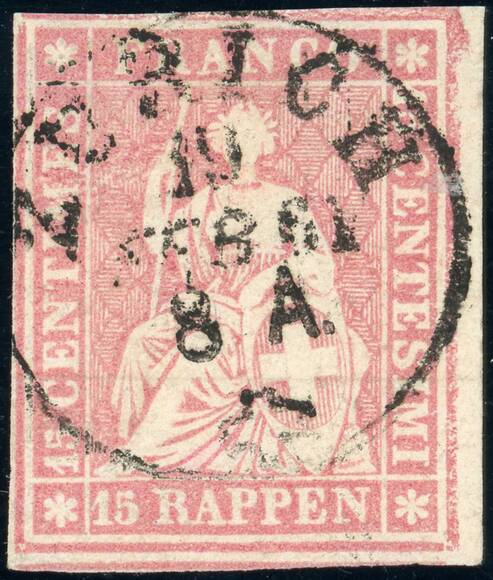 SCHWEIZ 1857 MiNr. 15 II B ym SCHWEIZ 1857 MiNr. 15 II B ym