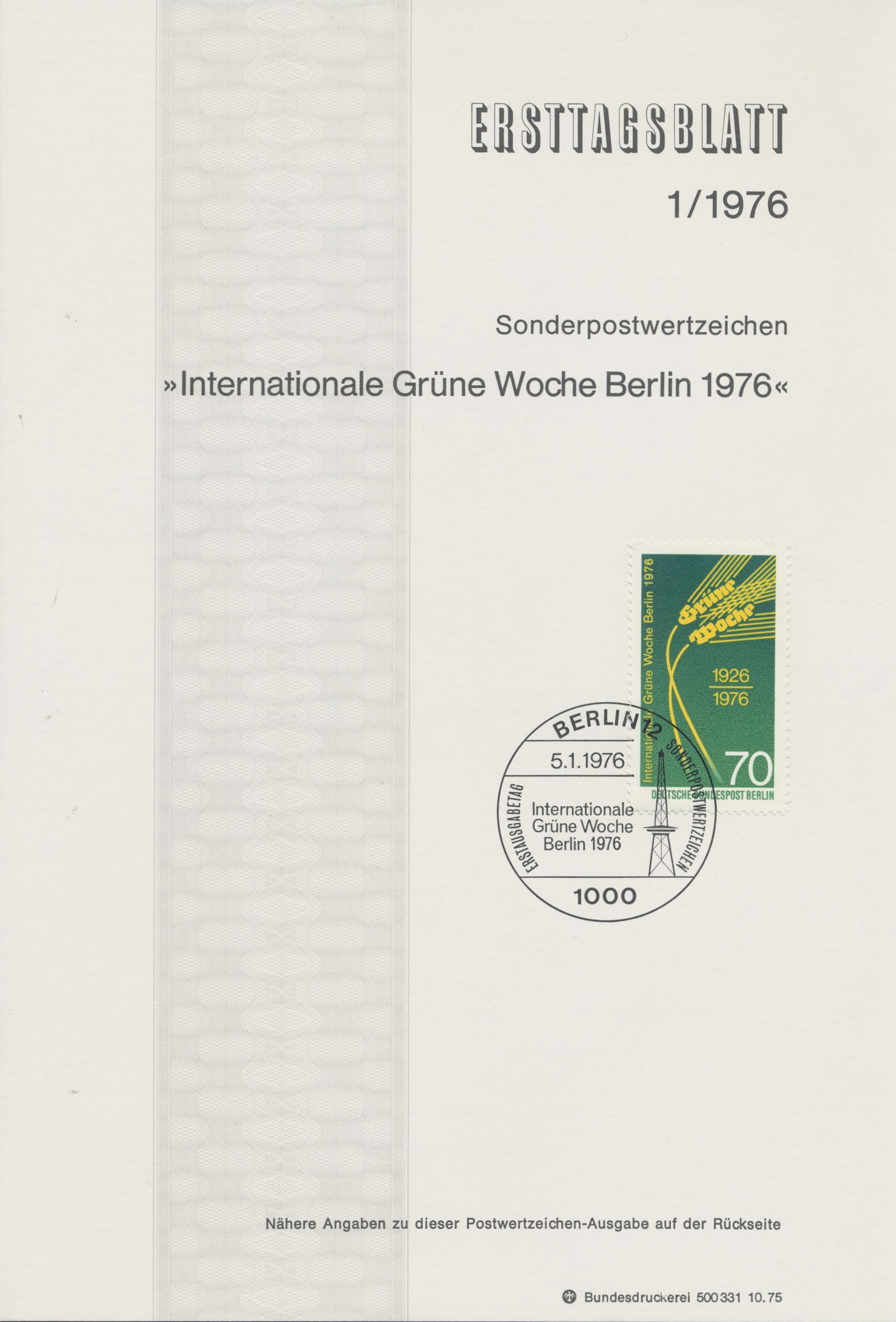 Berlin Ersttagsblätter Jahrgang 1976