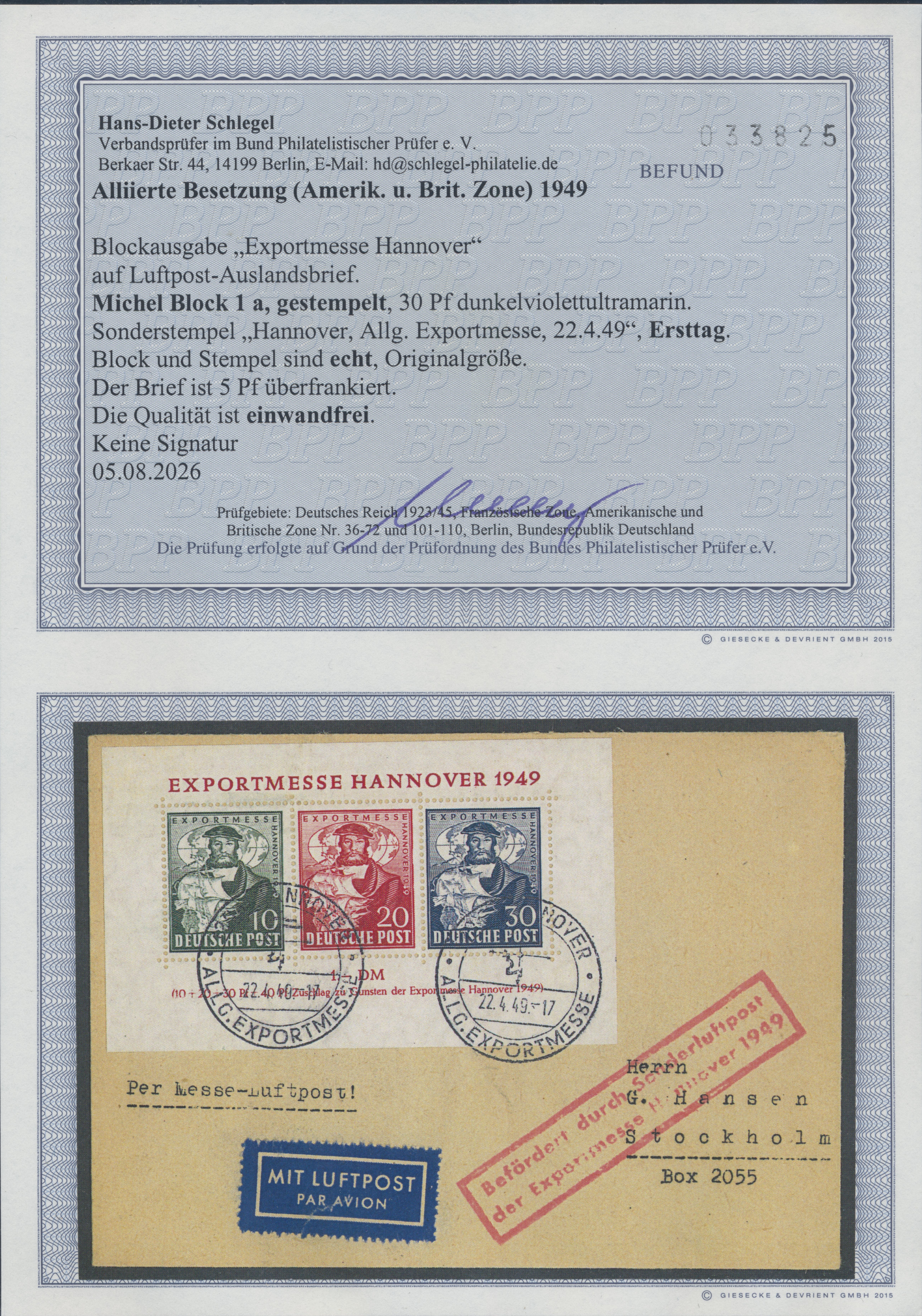 BIZONE 1949 Block 1 a auf Ersttagsbrief