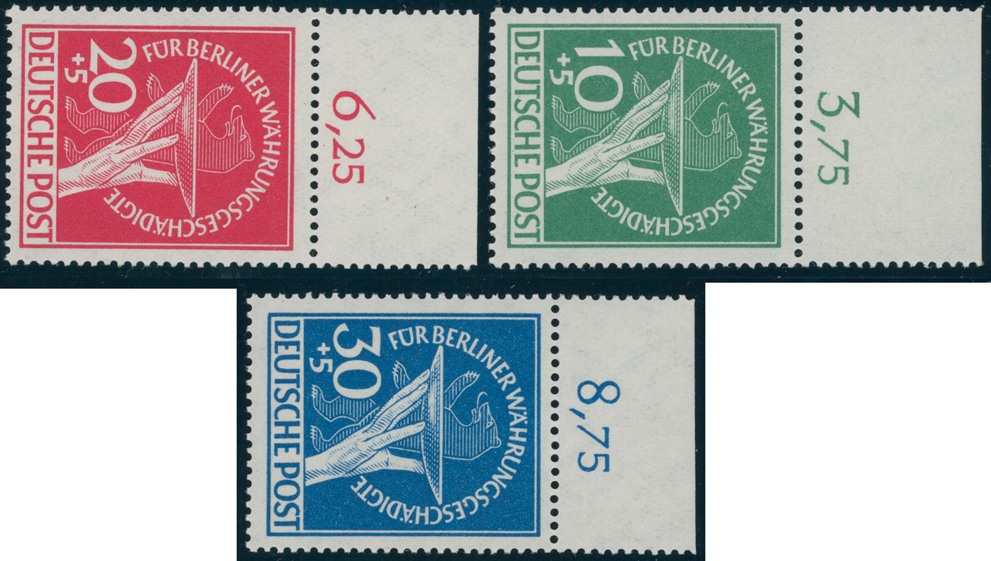 BERLIN 1949 MiNr. 68-70 Oberrand