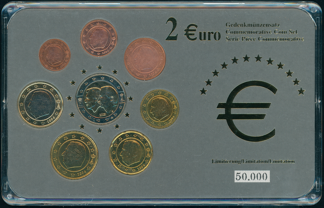 BELGIEN Gedenkmünzensatz mit 2 Euro Wirtschaftsunion 2005