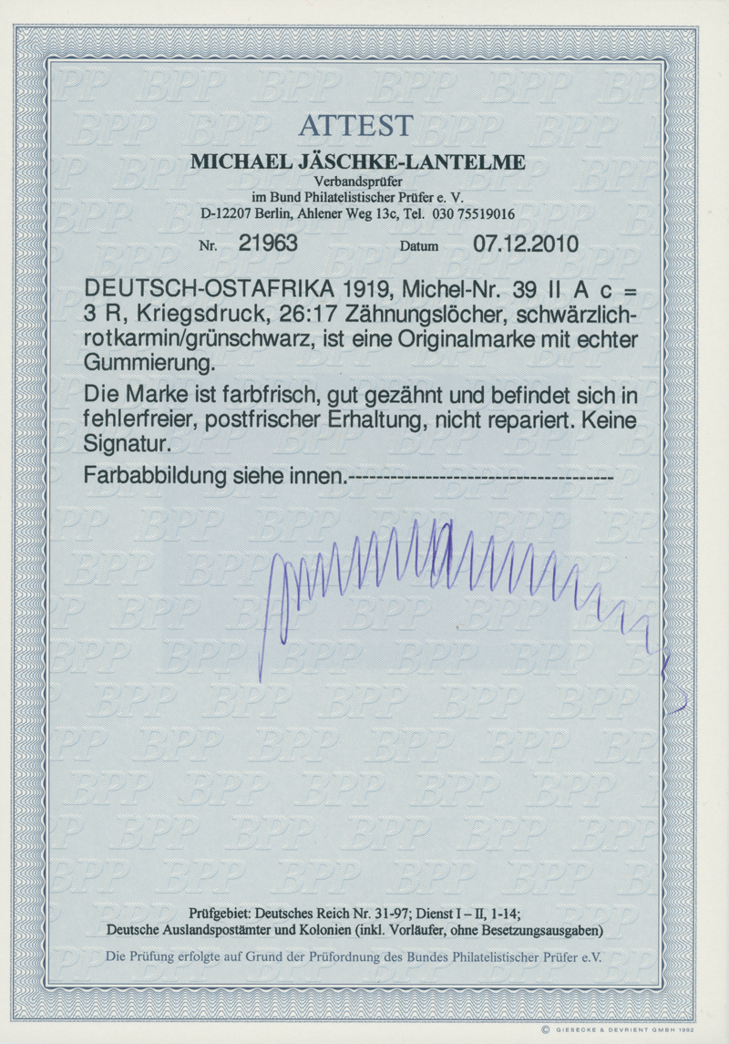 DEUTSCH-OSTAFRIKA 1919 MiNr. 39 II A c