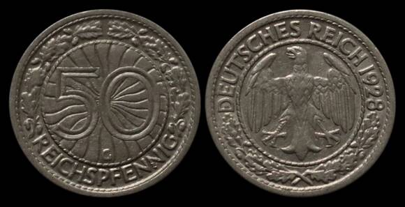 WEIMAR 50 Reichspfennig 1928 G Jaeger 324