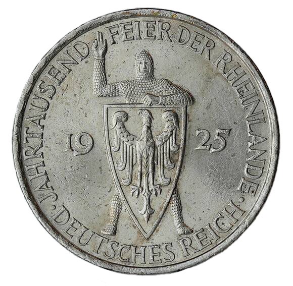 WEIMAR 5 Reichsmark 1925 A, Rheinlande, Jaeger 322