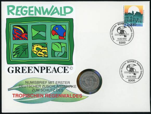 BRD 1982/1992 Numisbrief Regenwald Greenpeace Großformat BRD 1982/1992 Numisbrief Regenwald Greenpeace Großformat