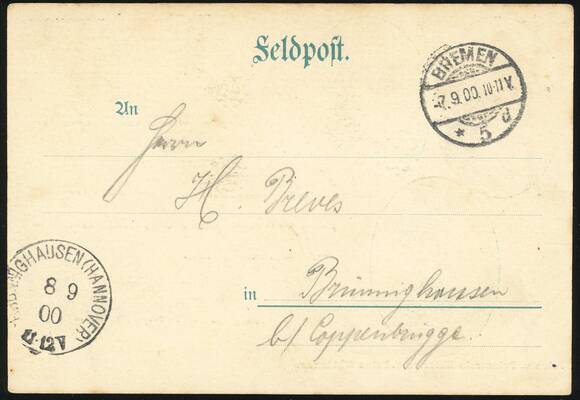 DP CHINA 1900 Feldpostkarte mit Stempel BREMEN DP CHINA 1900 Feldpostkarte mit Stempel BREMEN