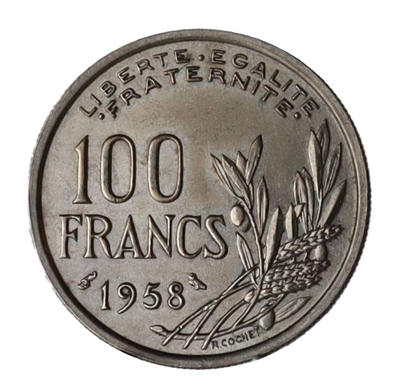 FRANKREICH 100 Francs Type Cochet, 1958 Graveurzeichen Eule