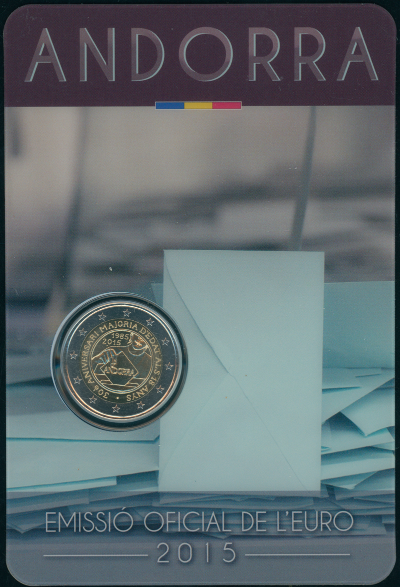 ANDORRA 2015 Coincard 2 Euro Volljährigkeit ANDORRA 2015 Coincard 2 Euro Volljährigkeit