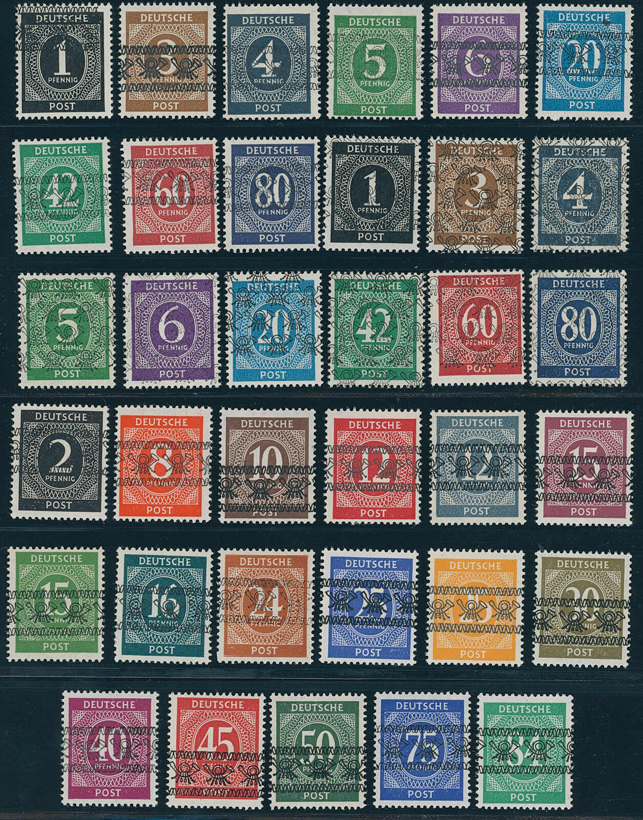 BIZONE 1948 MiNr. 52/68, I/IX-I/II 52 Werte Ziffern