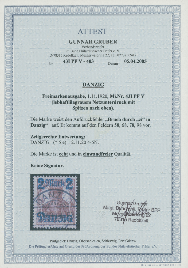DANZIG 1920 MiNr. 43 I AF I