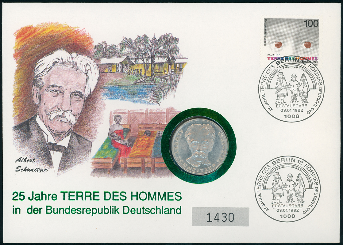 BRD 1975/1992 Numisbrief 25 Jahre TERRE DES HOMMES