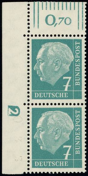 BRD 1954, MiNr. 181 x W DZ Druckerzeichen '2' negativ