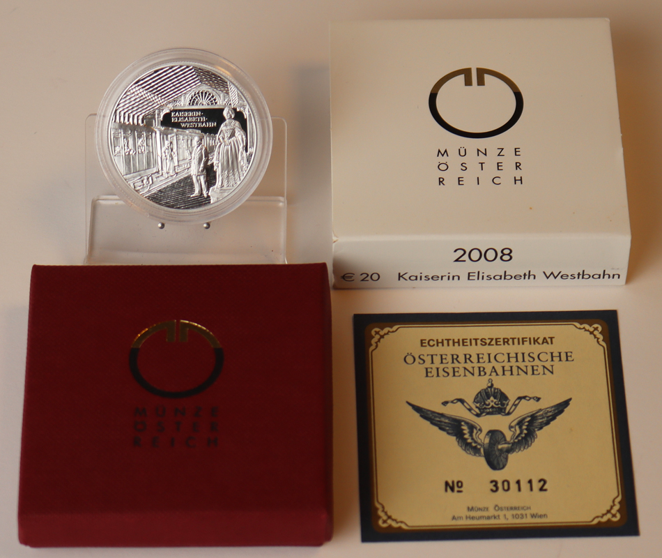ÖSTERREICH 2008 20 Euro Kaiserin Elisabeth Westbahn PP