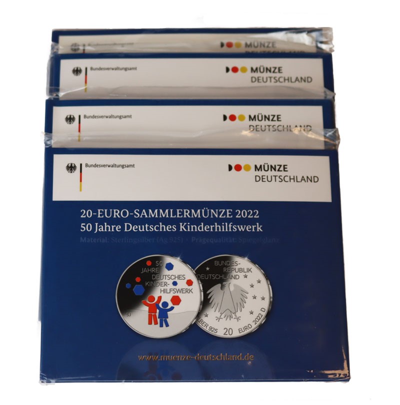 BRD 4 x 20 Euro 2022 Jahrgang komplett PP