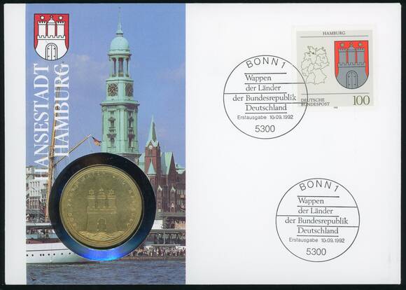 BRD 1989/1992 Numisbrief Hamburg-Metropole des Nordens