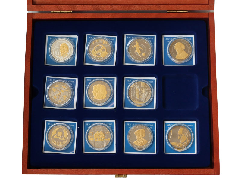 BRD 2011-2013 11 x 10 Euro teilvergoldet