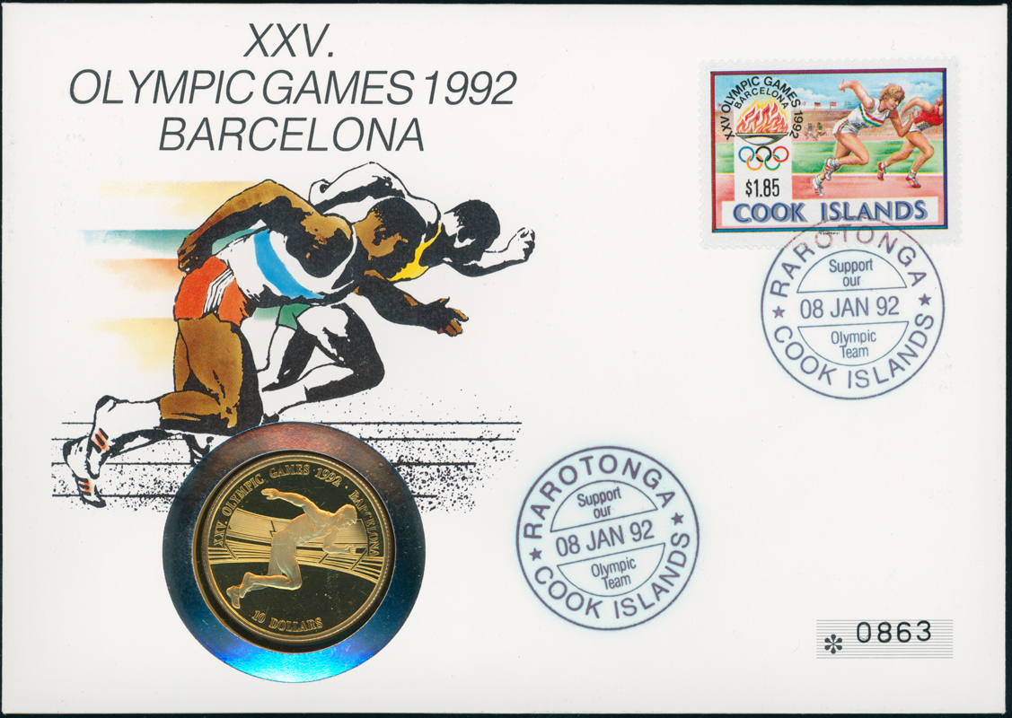 COOK-INSELN 1990/1992 Numisbrief Olympische Spiele 1992