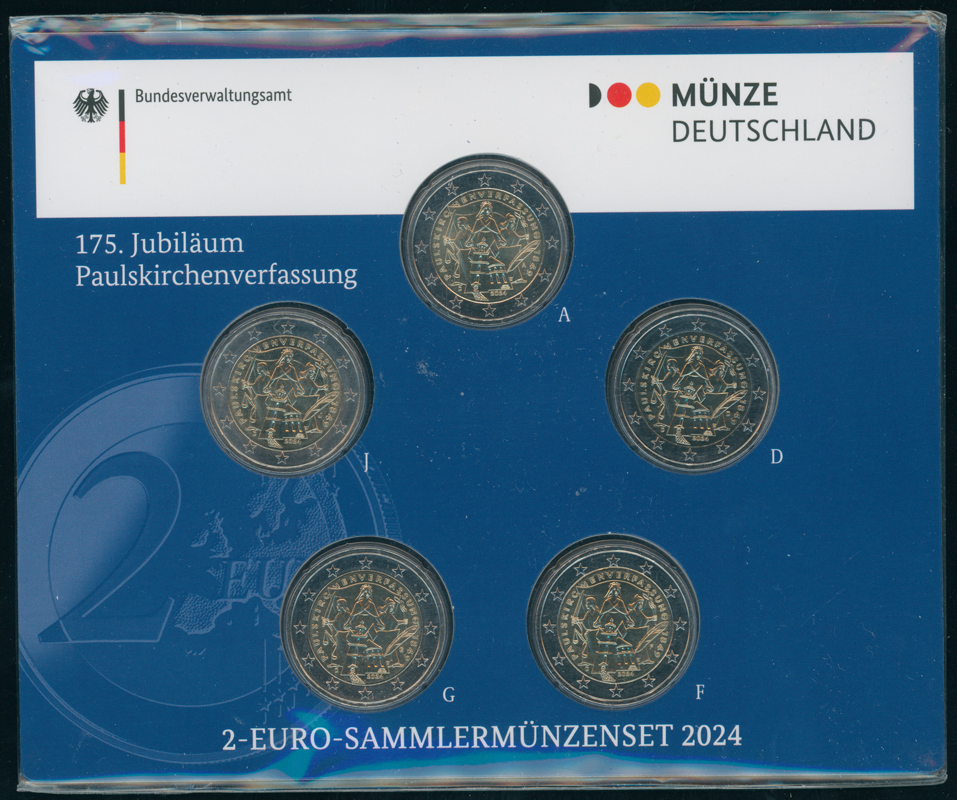 BRD 2024 5 x 2 Euro 175. Jubiläum Paulskirchenverfassung
