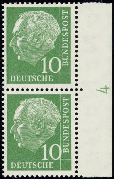 BRD 1954, Heuss I, MiNr. 183 x W DZ Druckerzeichen '4' positiv