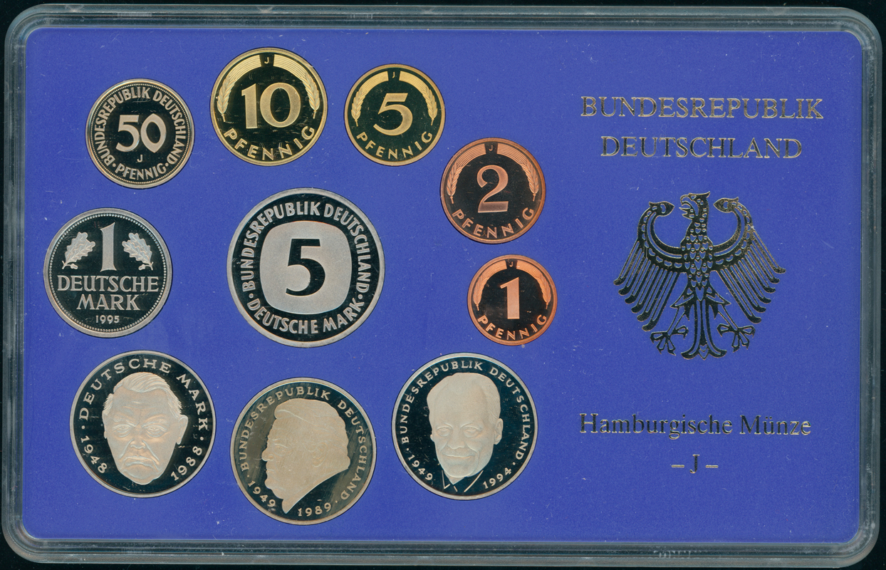 BRD 1995 Kursmünzensatz Prägebuchstabe J (Hamburg) PP Kopie