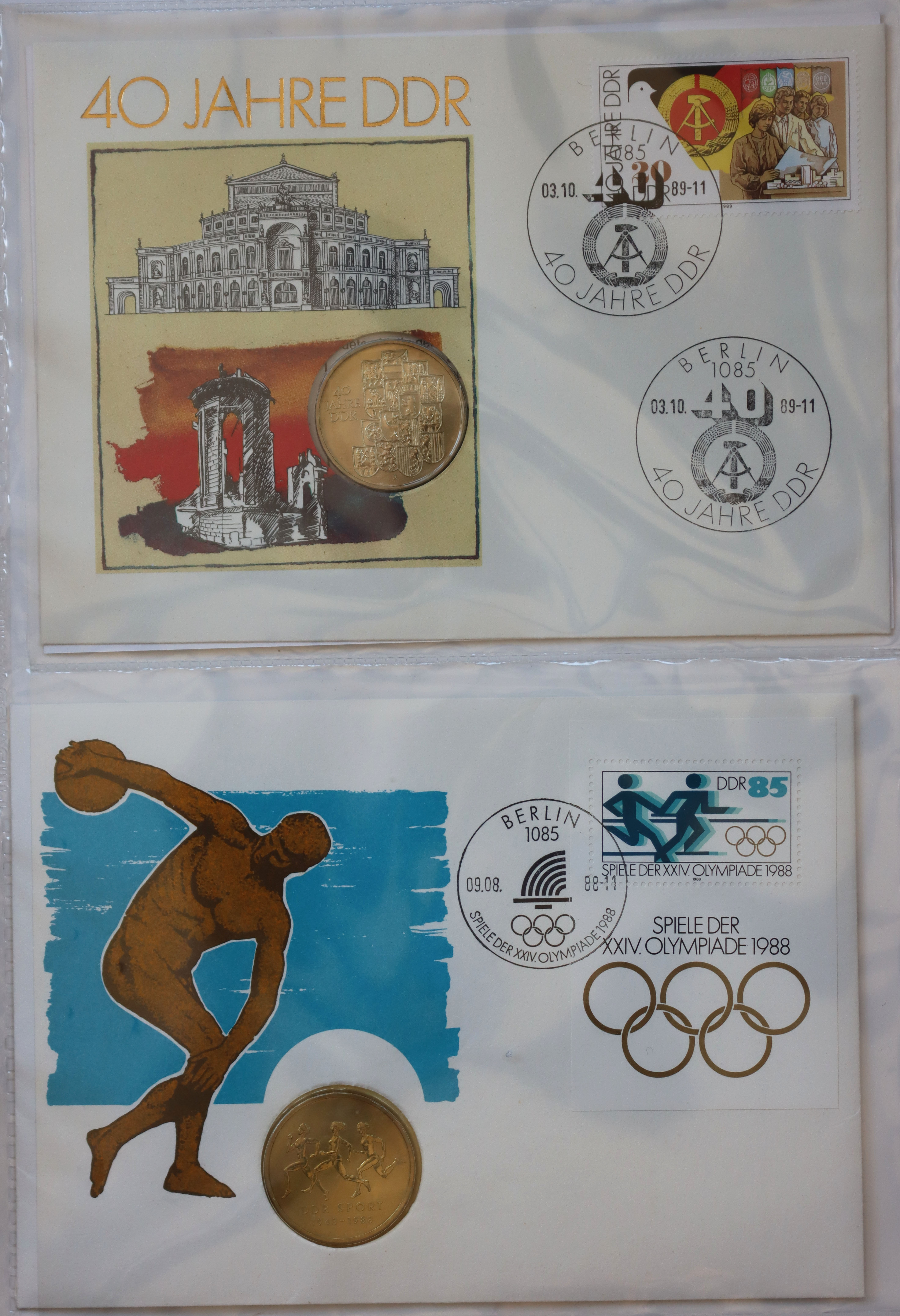 DDR 1984-1995 Sammlung mit 21 Numisbriefen mit DDR Gedenkmünzen