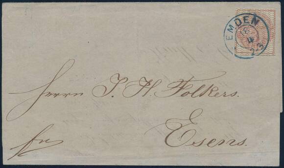 HANNOVER 1856 MiNr. 8 b Einzelfrankatur auf Drucksache HANNOVER 1856 MiNr. 8 b Einzelfrankatur auf Drucksache