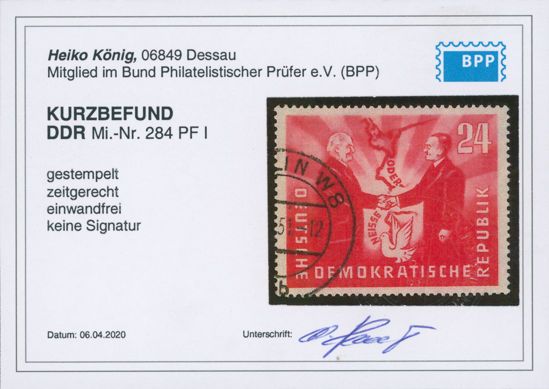 DDR 1951 MiNr. 284 I seltener Plattenfehler
