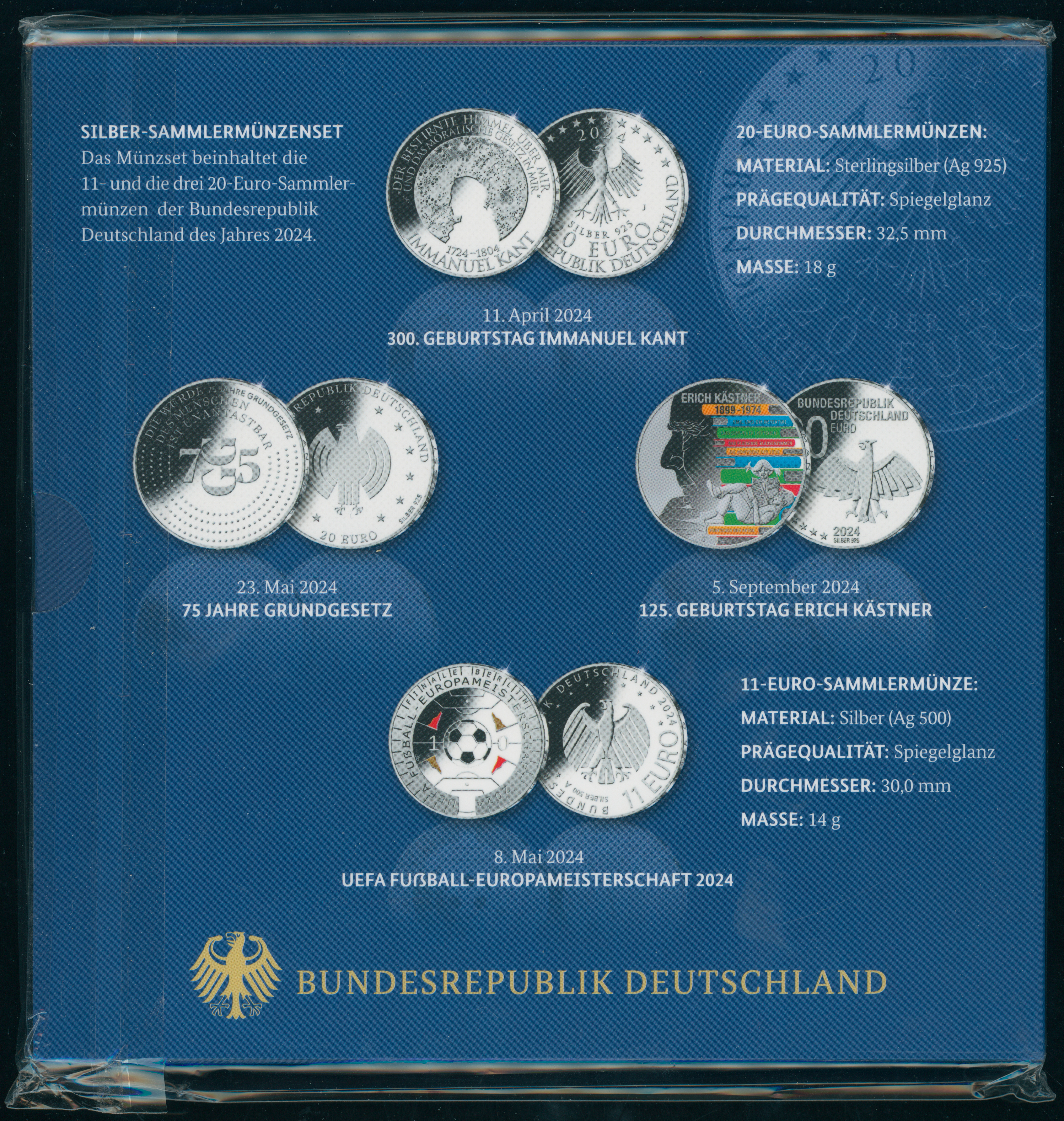 BRD 2024 3 x 20 Euro und 1 x 11 Euro Sammlermünzenset PP