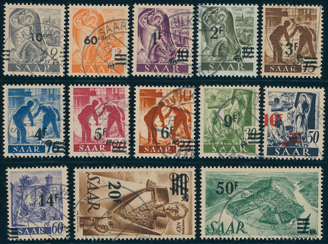 SAARLAND 1947 MiNr. 226-238 I Urdruck gestempelt, Stempel rückdatiert