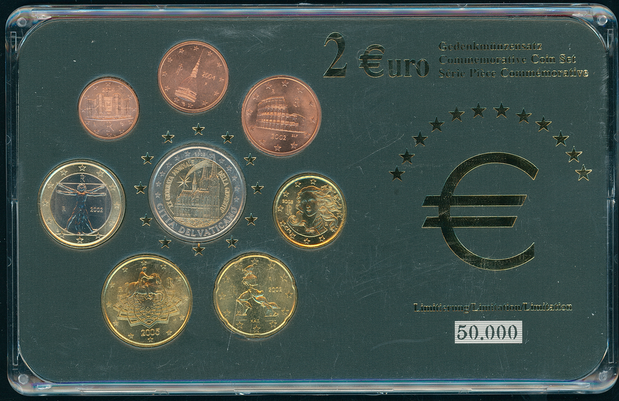 VATIKAN 2 Euro 2005 Weltjugendtag im Gedenkmünzensatz mit Kursmünzen aus Italien