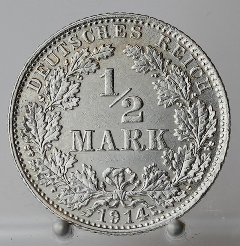 KAISERREICH 1/2 Mark 1914 D Jaeger 16