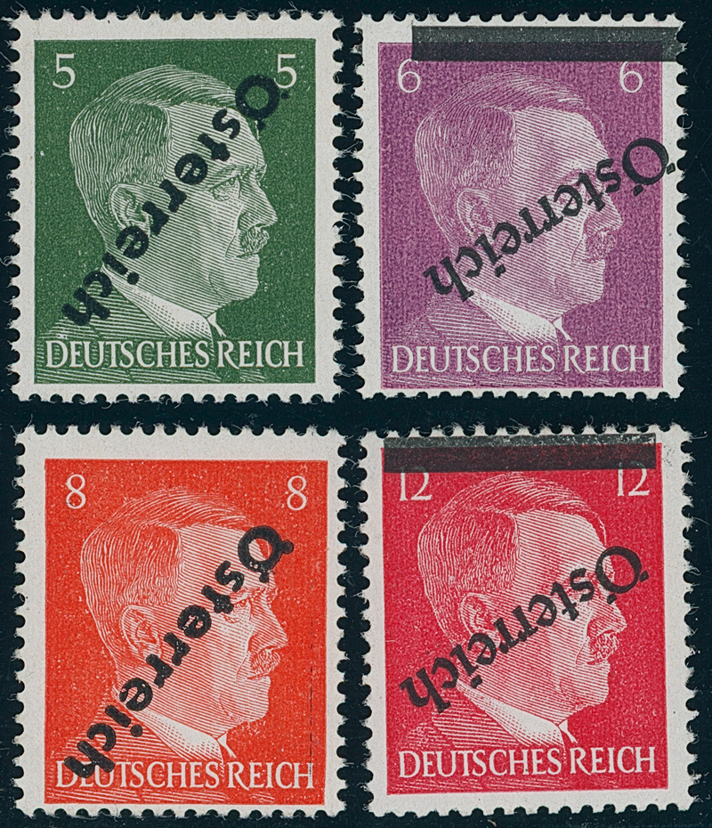 ÖSTERREICH 1945 MiNr. 660-663 K Aufdruck kopfstehend