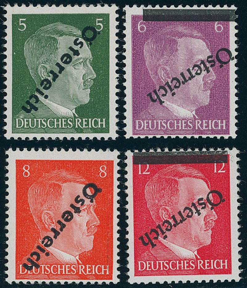 ÖSTERREICH 1945 MiNr. 660-663 K Aufdruck kopfstehend ÖSTERREICH 1945 MiNr. 660-663 K Aufdruck kopfstehend