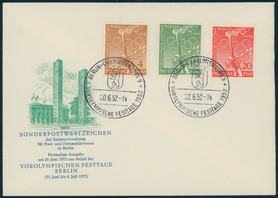 BERLIN 1952 MiNr. 88-90 amtlicher FDC