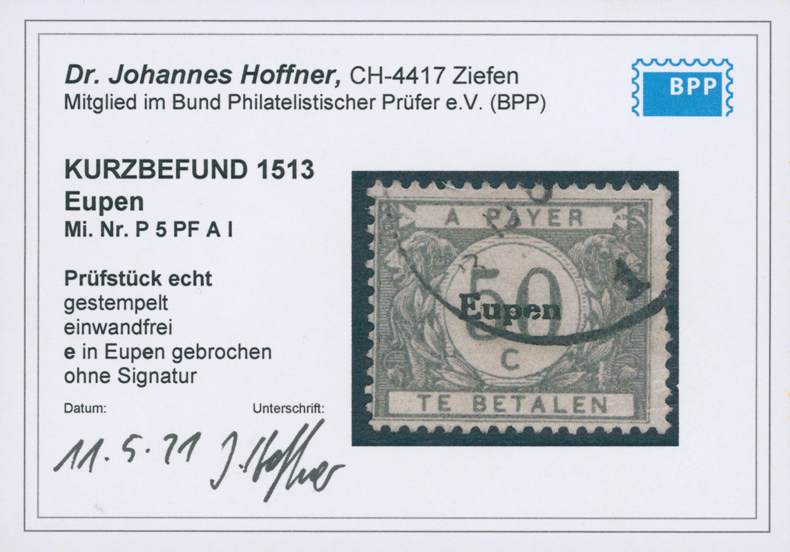 EUPEN PORTO 1920 MiNr. P 5 AF I