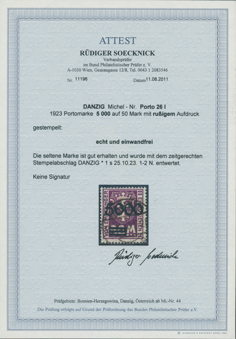 DANZIG PORTO 1923 MiNr. P 26 I