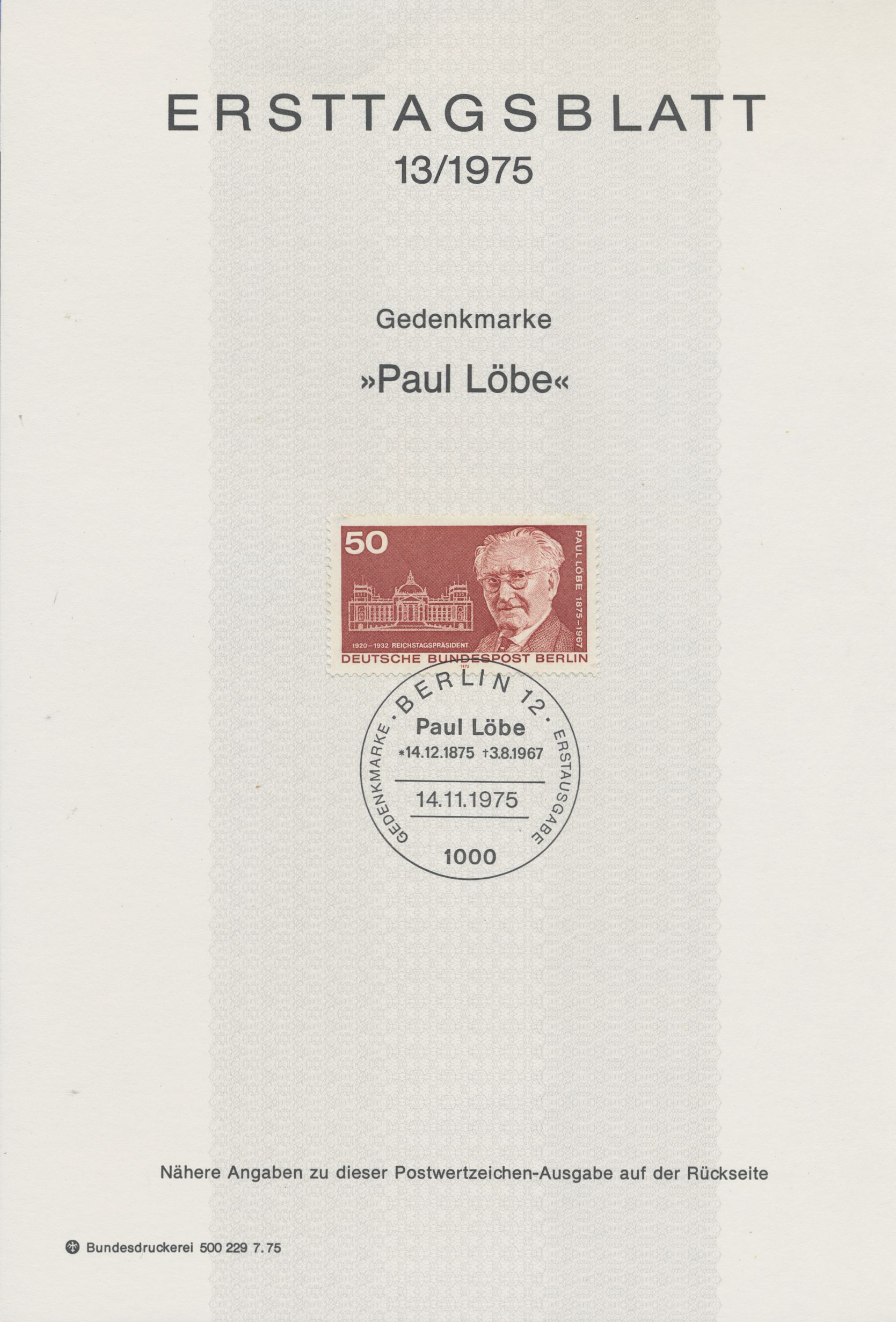 Berlin Ersttagsblätter Jahrgang 1975