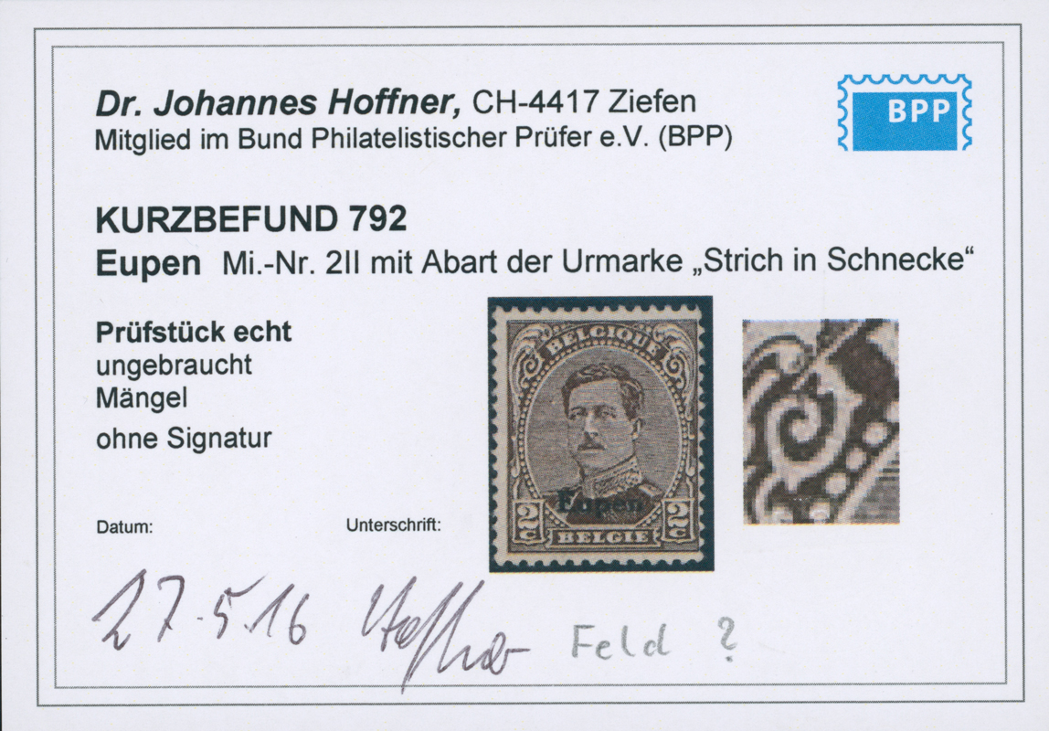 EUPEN 1920 MiNr. 2 II PF