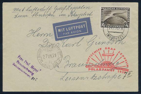 DR 1931 Zeppelinbrief der Polarfahrt des LZ 127 mit MiNr. 458 DR 1931 Zeppelinbrief der Polarfahrt des LZ 127 mit MiNr. 458