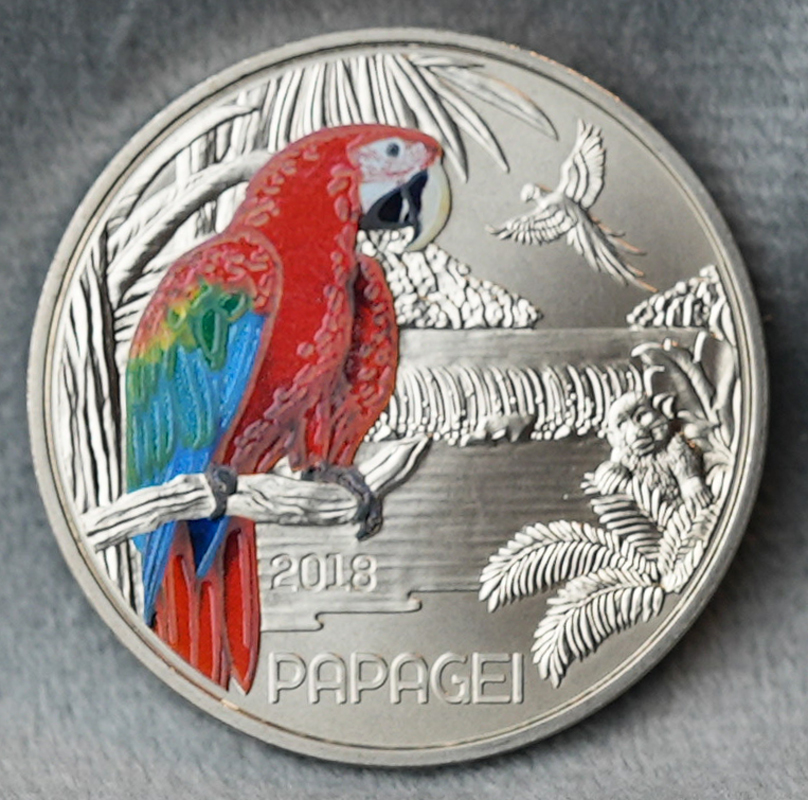 ÖSTERREICH 3 Euro 2018 Tiertaler Tiere aus aller Welt - Papagei