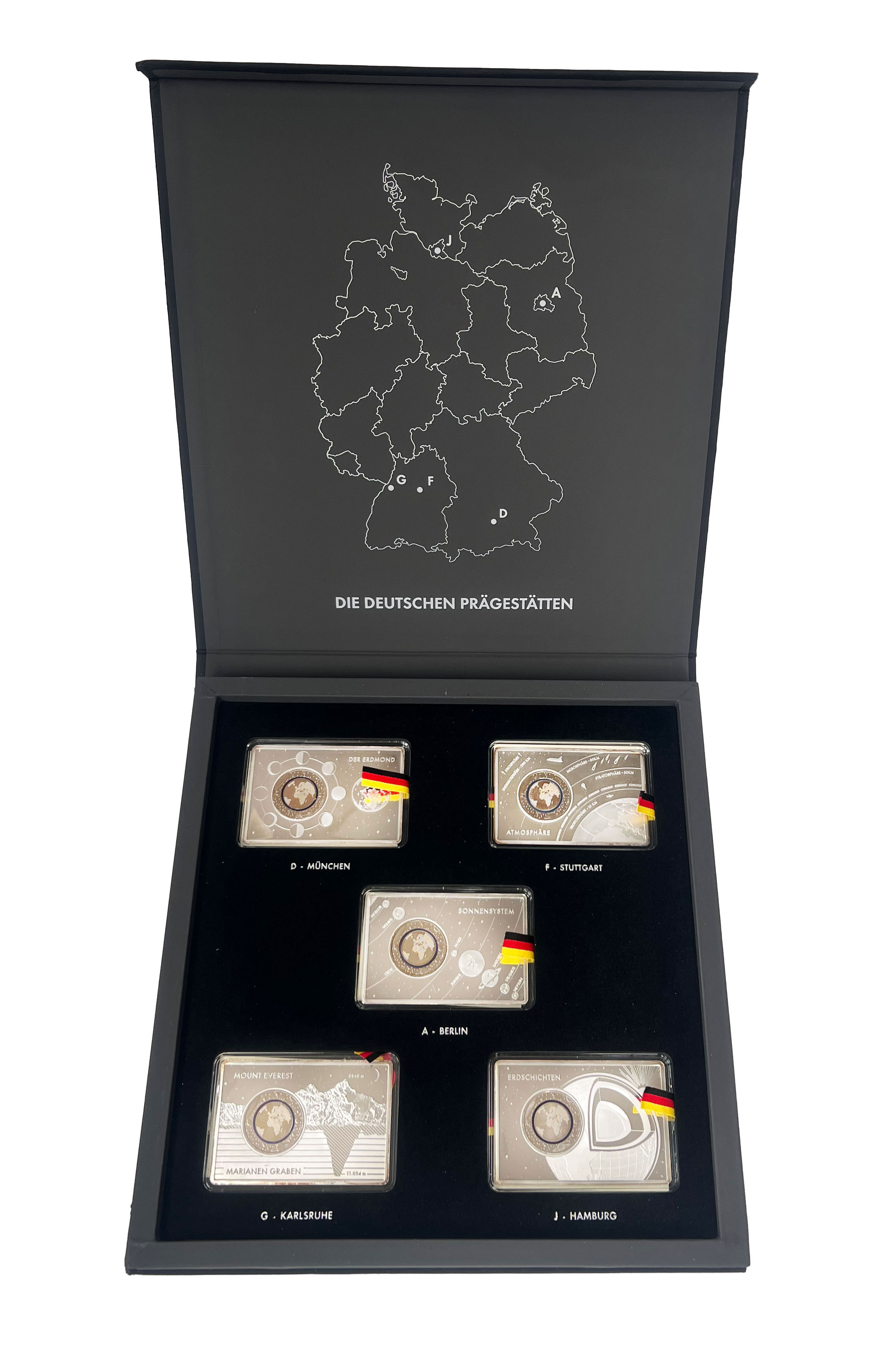 BRD 2016 Planet Erde 5 x 5 Euro Polymer in 5 Sterling-Silberbarren, 287,70 Gramm Feinsilber