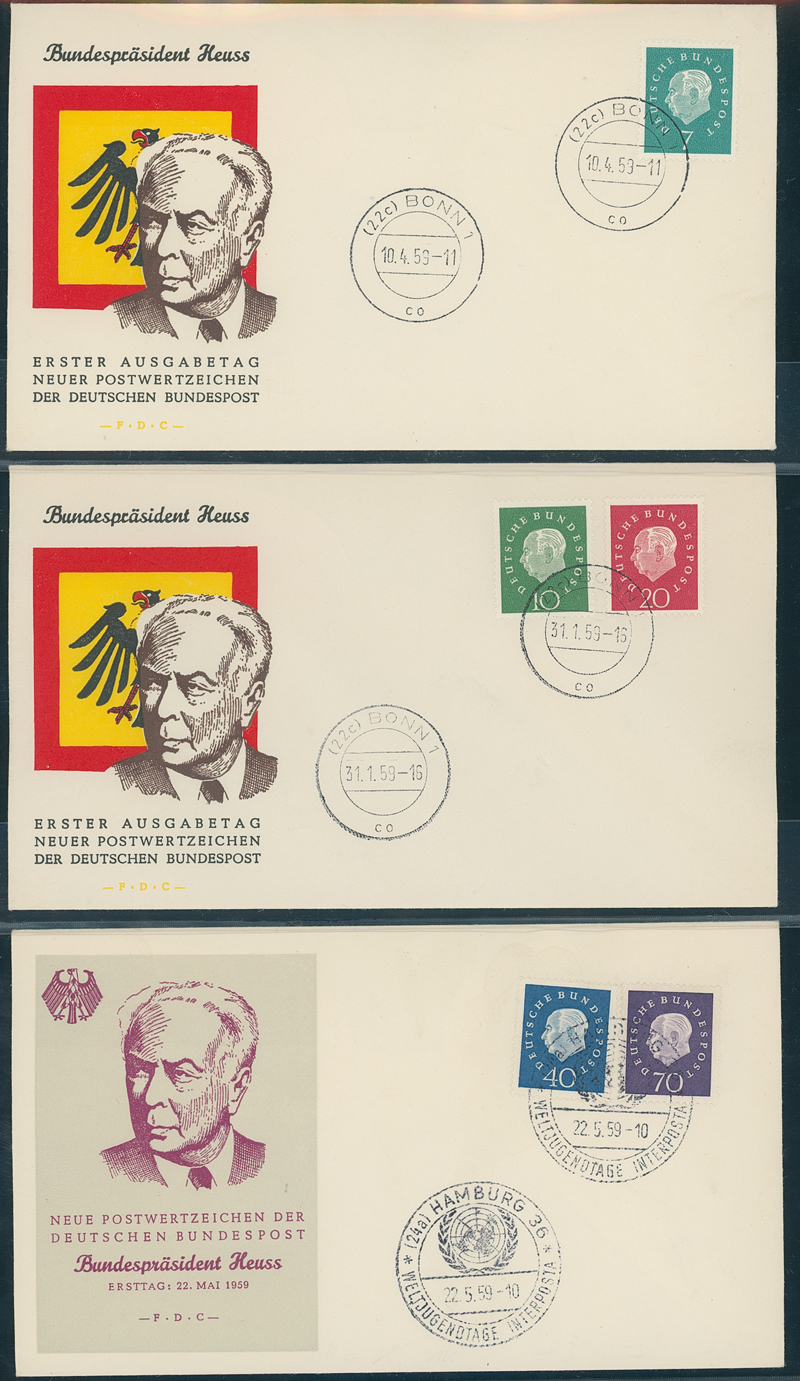 BRD 1959 MiNr. 302-306 drei schöne Ersttagsbriefe