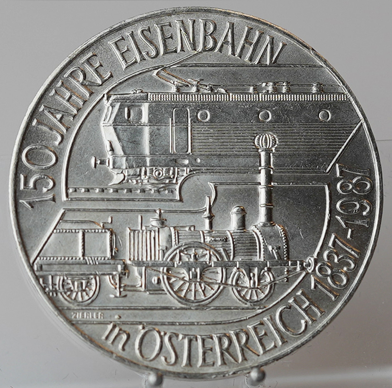 ÖSTERREICH 500 Schilling 1987 150 Jahre Eisenbahn in Österreich