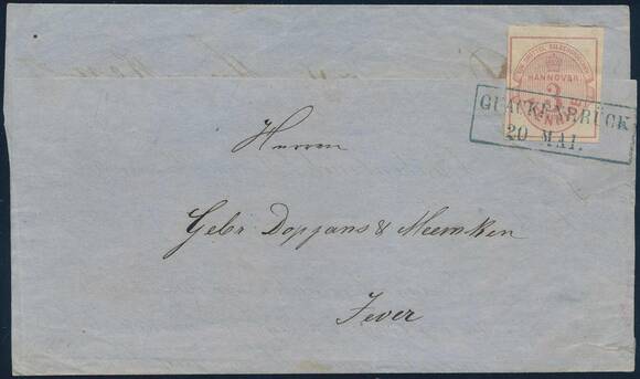 HANNOVER 1859 MiNr. 13 a Einzelfrankatur auf Drucksache HANNOVER 1859 MiNr. 13 a Einzelfrankatur auf Drucksache